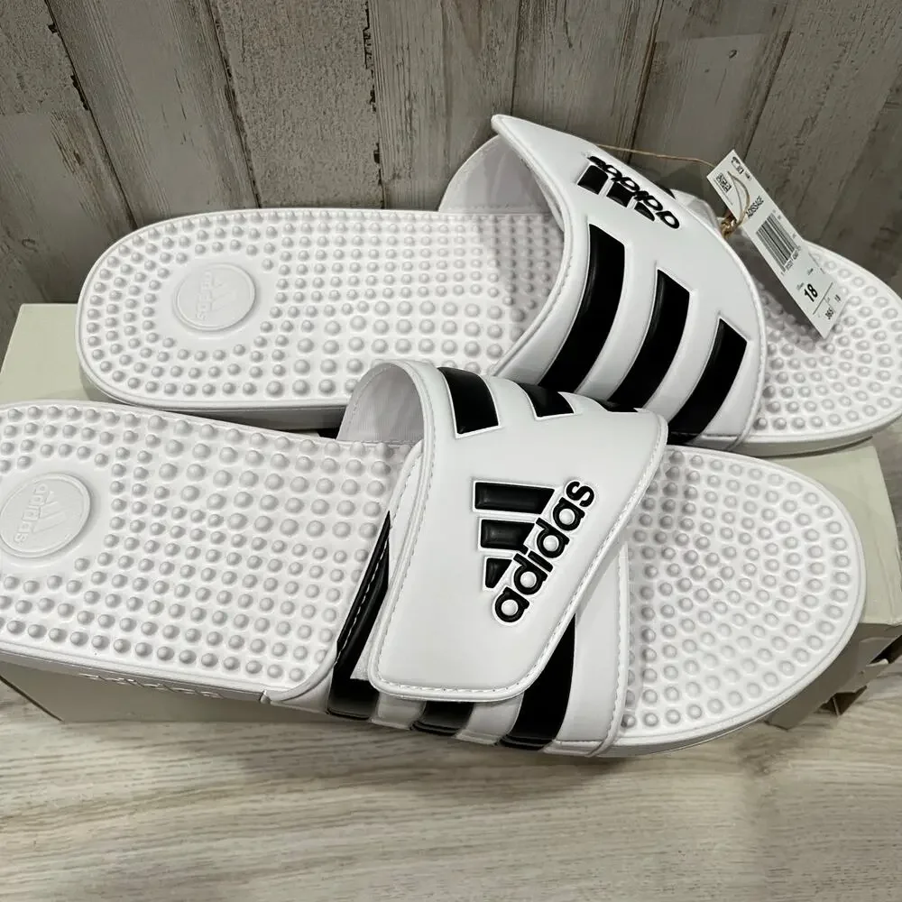 New! Adidas Adissage White Black 3 Stripe Slides Sandals Sports Mens Size 18